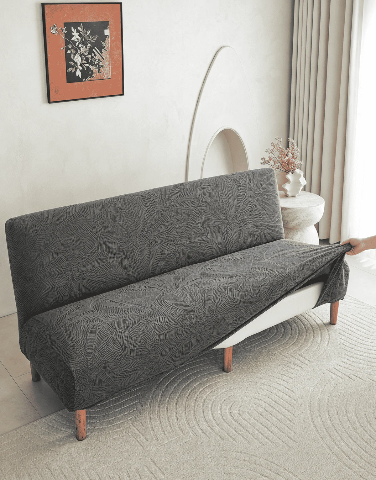 housse canapé lit couverture polyester feuilles palmier moderne gris opaque lavable machine