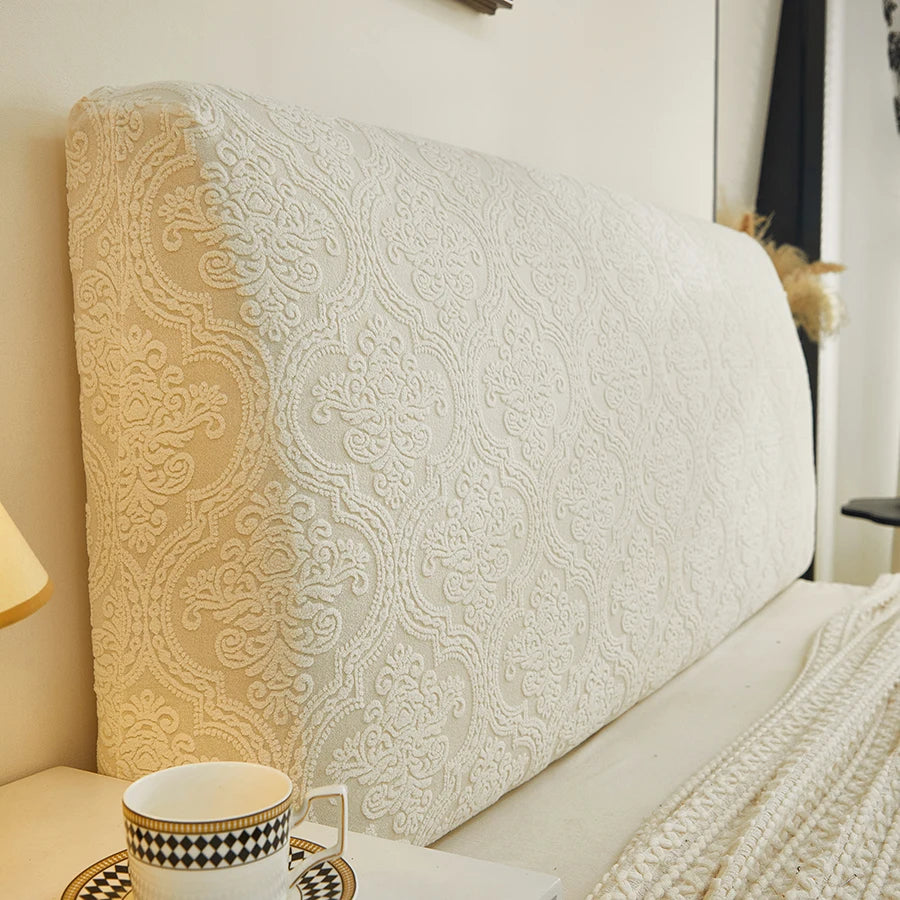 couvre tête lit classique brodé floral beige adhésif polyester élastique facile nettoyage toutes saisons