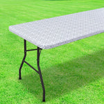 nappe table rectangulaire motif floral gris blanc pvc réutilisable moderne élégante noël camping pique