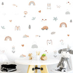 Stickers muraux animaux nuages arc ciel chambre enfant décoration bohème illustrative