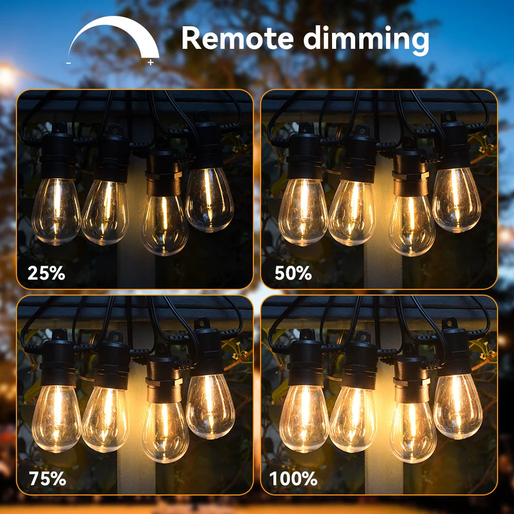 guirlande lumineuse solaire extérieure ip65 led ampoules vintage édison 15mètres télécommande résistante météo facile