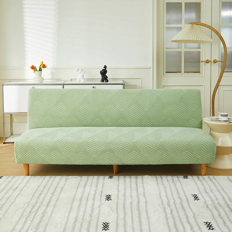 couverture canapé lit vert clair rayures diagonales élastiques machine lavable moderne
