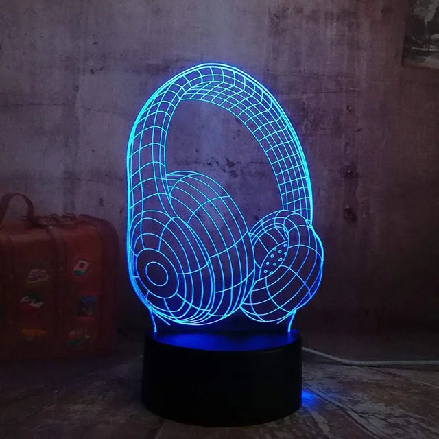 lampe led 3d casque audio oreilles chat veilleuse chambre enfant décoration lumineuse