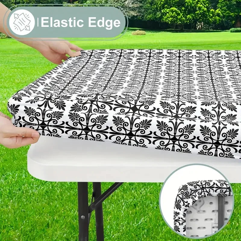 nappe table rectangulaire motif floral gris blanc pvc réutilisable moderne élégante noël camping pique
