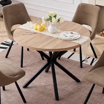 table ronde moderne bois naturel structure métallique noire chaises incluses diamètre 100cm hauteur 76.5cm