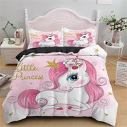housse couette enfant arc ciel licorne étoiles coeurs nuages rose blanc