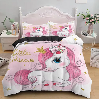 Housse de couette pour fille avec impression cheval coloré en microfibre