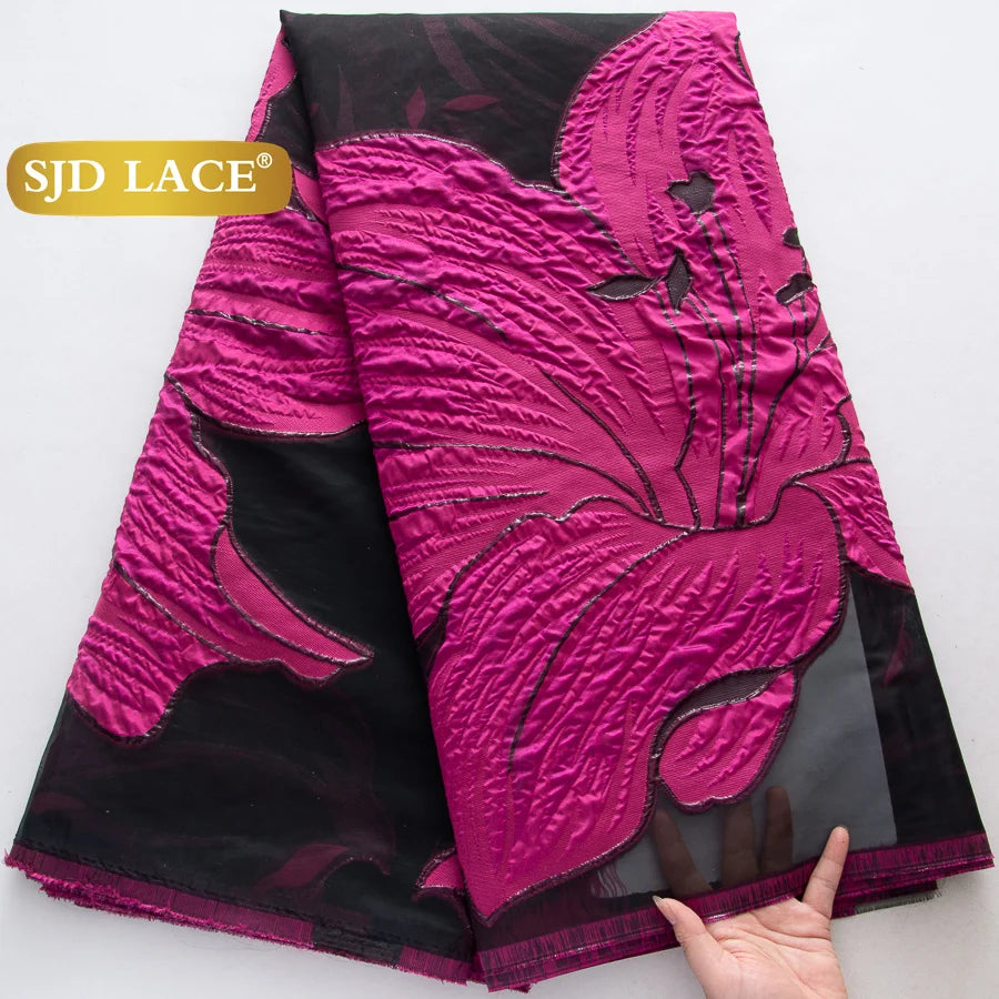 tissu polyester nylon largeur 51 dentelle jacquard floral élégant noir violet vert mariage formal