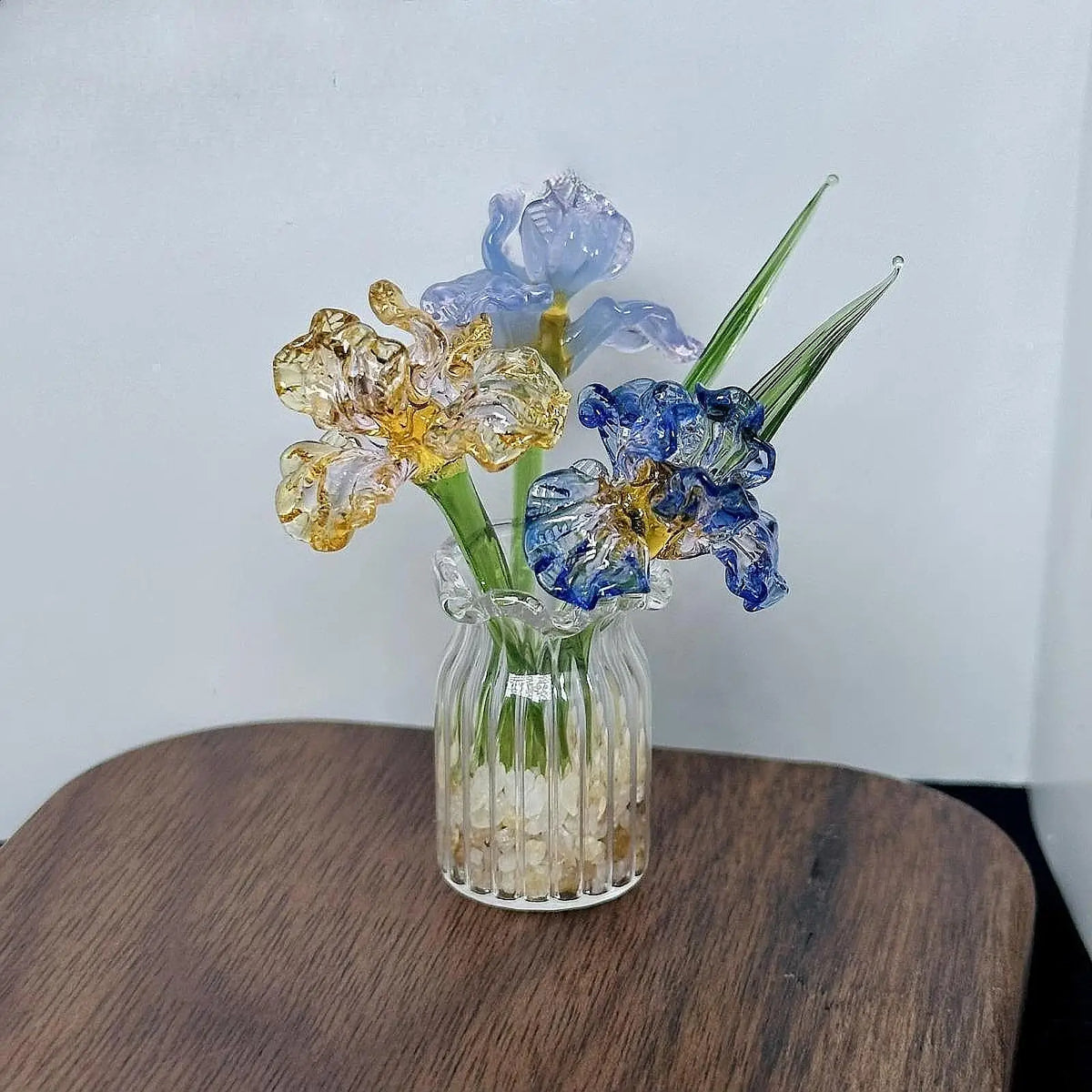 bouquet fleurs artificielles bleu jaune vert moderne vase decor maison salon unique