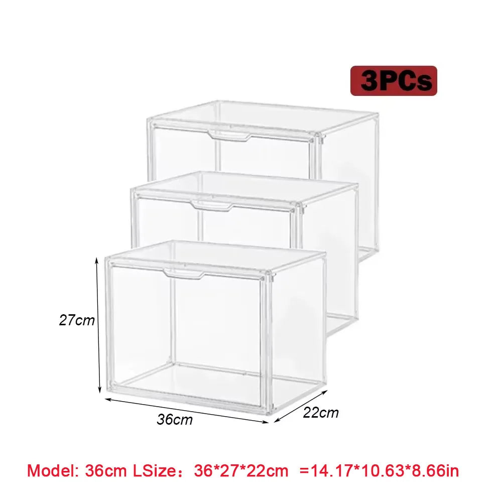 boîtes rangement transparentes grandes capacités poignées divers objets figurines collections livres minimalistes