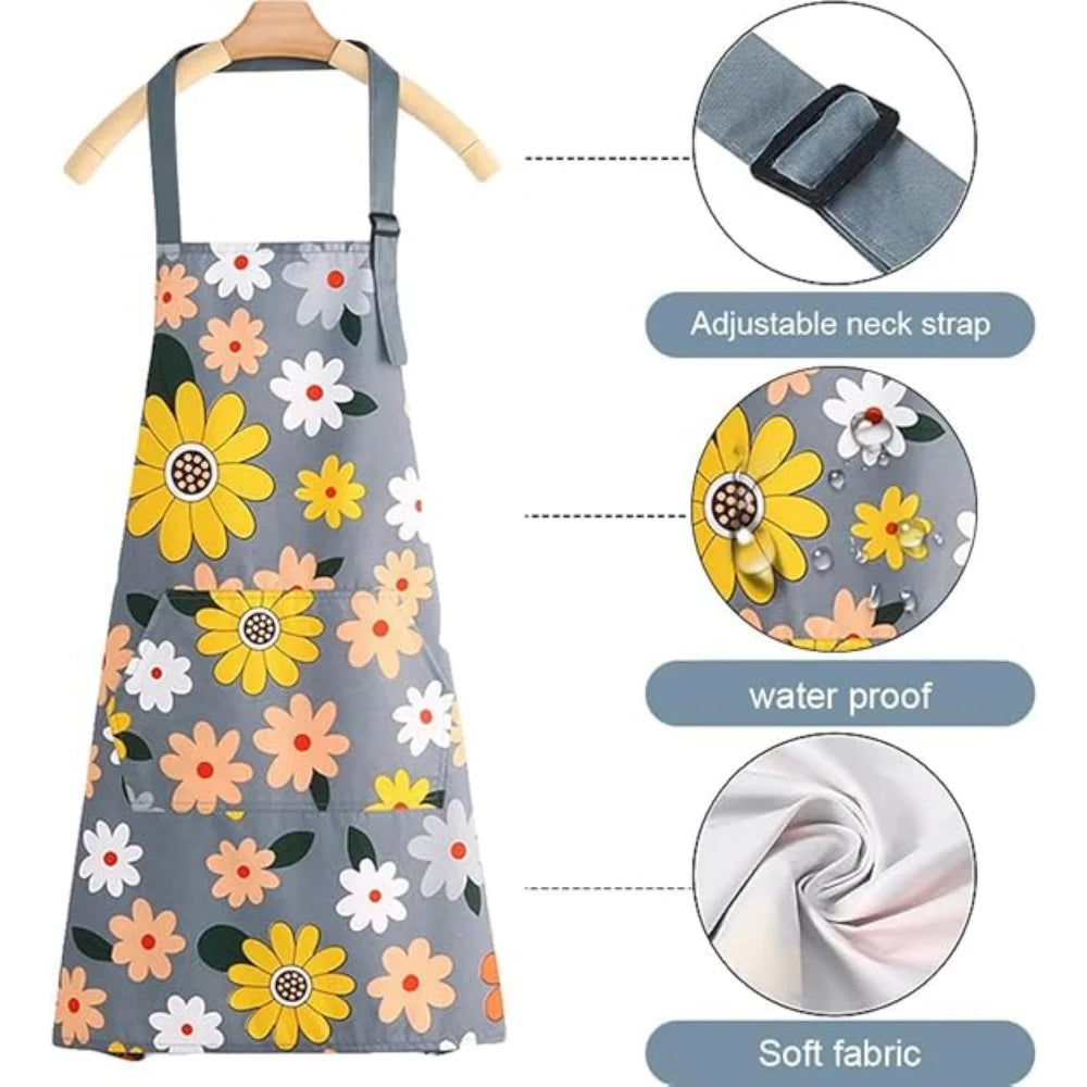 tablier cuisine imperméable fleurs colorées poche ajustable gris rose moderne