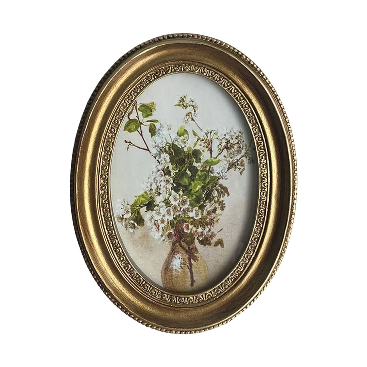cadre photo ovale orné motif floral peint vintage décoratif decoration ornemental