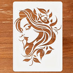 Stencil floral femme détaillée blanc brun clair art décor maison bricolage tissu mural