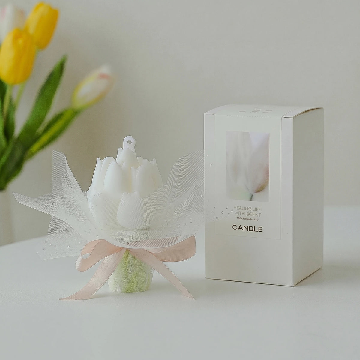 bougie parfumée tulipes relief rouge jaune rose blanc cire soja aromathérapie décoration romantique