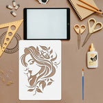Stencil floral femme détaillée blanc brun clair art décor maison bricolage tissu mural
