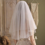 voile mariée deux couches polyester blanc classique élégant bord coupé translucide festive adult