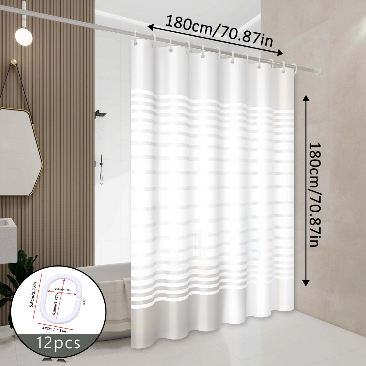 rideau douche moderne blanc rayures horizontales opacité ourlet standard éva relief respectueux environnement