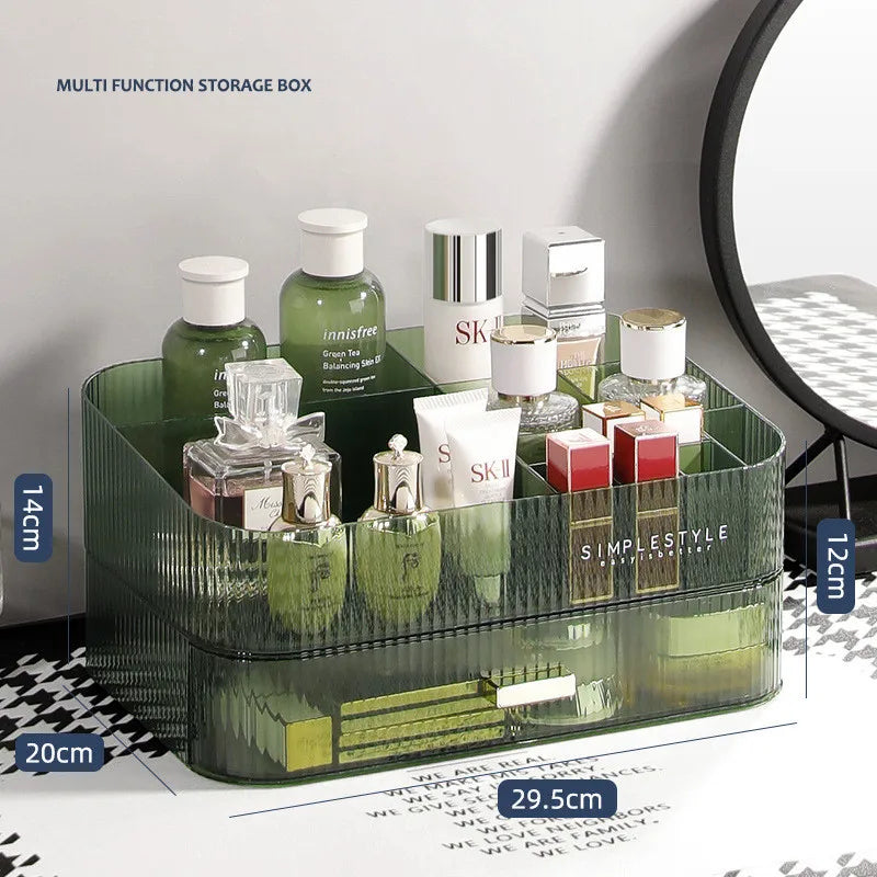 organisateur maquillage boîte rangement bijoux noir rayures moderne respectueux environnement cosmétiques flacon crème rouge
