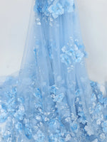 tissu dentelle tulle bleu clair fleurs relief broderie 3d robe mariage soirée luxe