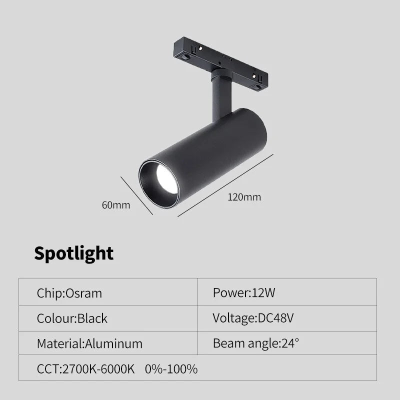 système éclairage led rail moderne noir barres lumineuses spots connecteurs dimmable 48v 220v