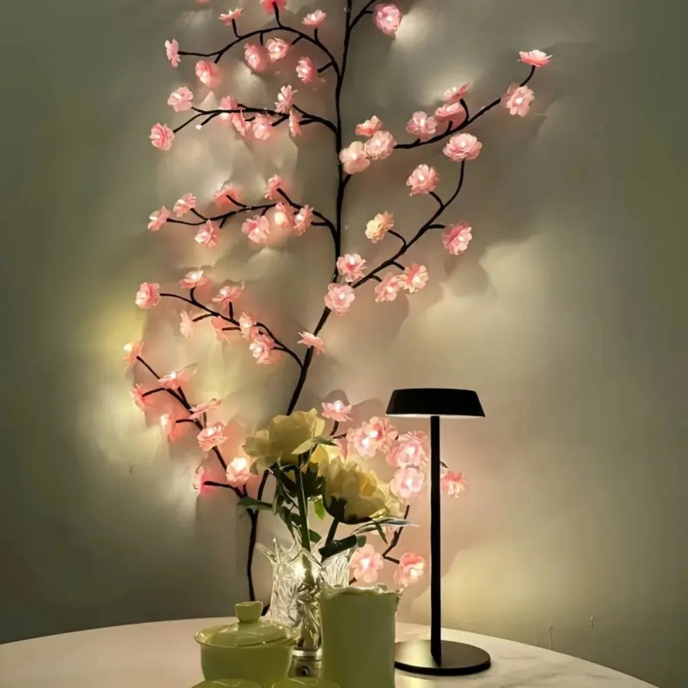 guirlande lumineuse branche cerisier fleurs rose clair branches naturelles décoratif chambre salon
