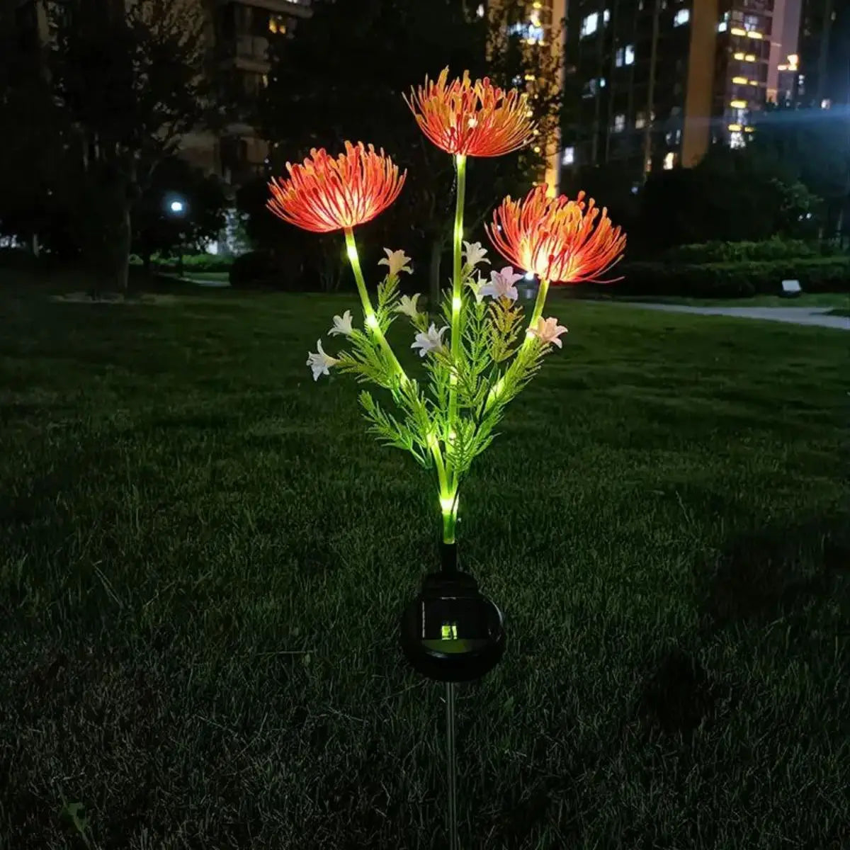 lumière solaire fleur vert rose jaune moderne tige transparente pétale lumineux extérieur jardin decoration