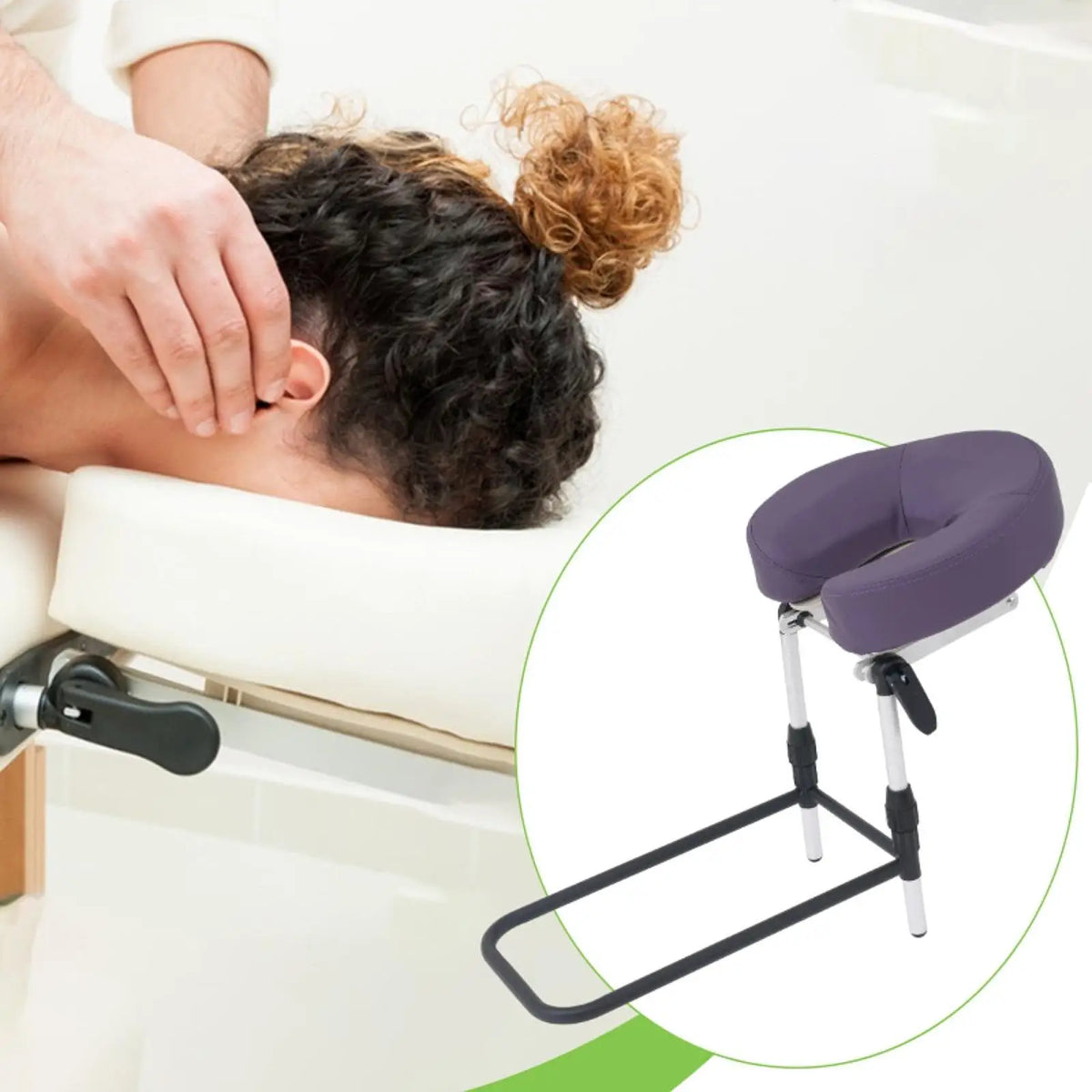 coussin tête réglable lit massage simili cuir noir violet moderne minimaliste structure métallique télescopique
