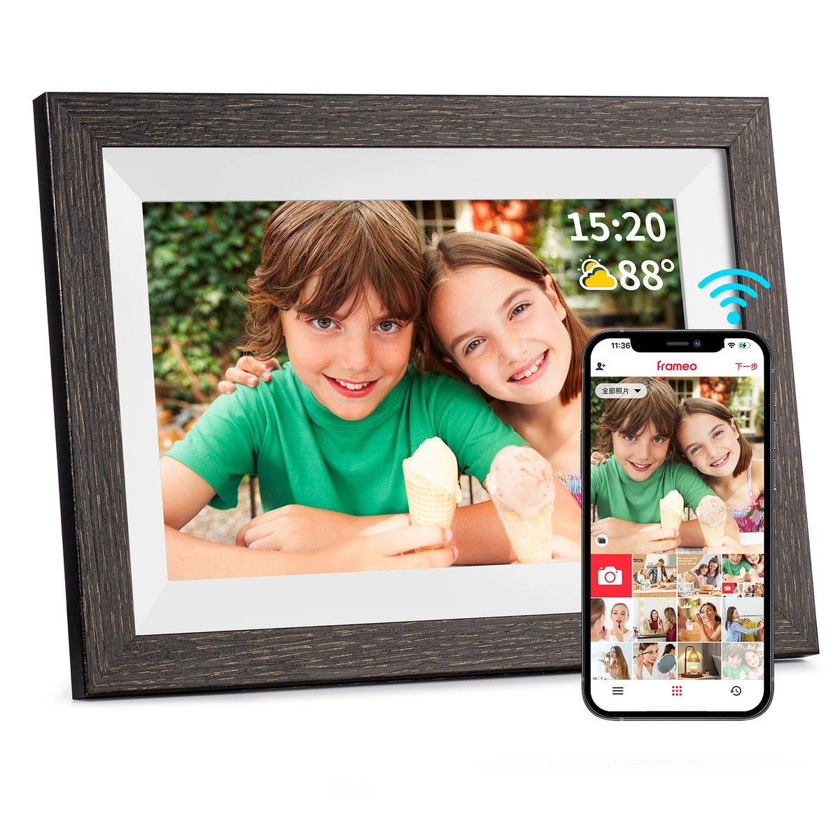 Cadre photo numérique écran tactile 1280x800 32Go Wi Fi résolution haute qualité bois minimalisteécran