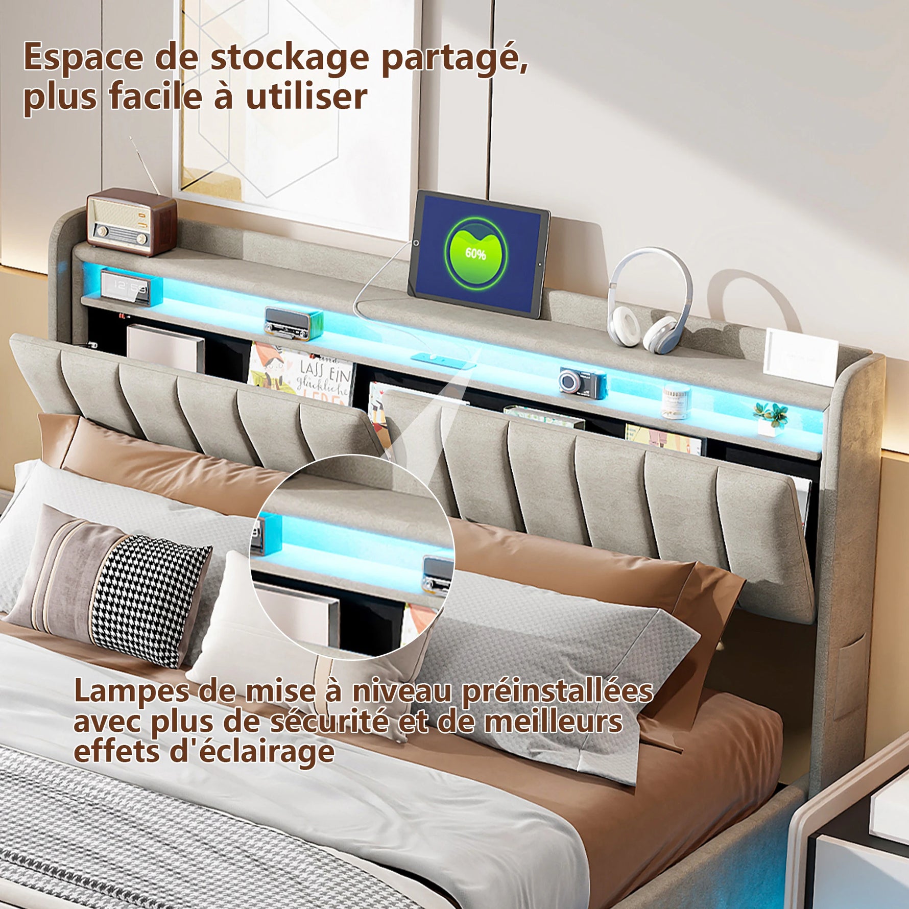 Détail du velours soyeux et doux du lit