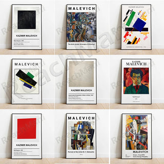 toile abstraite geometrique suprematisme noir blanc rouge Jaune Bleu Vert encadrée non encadrée