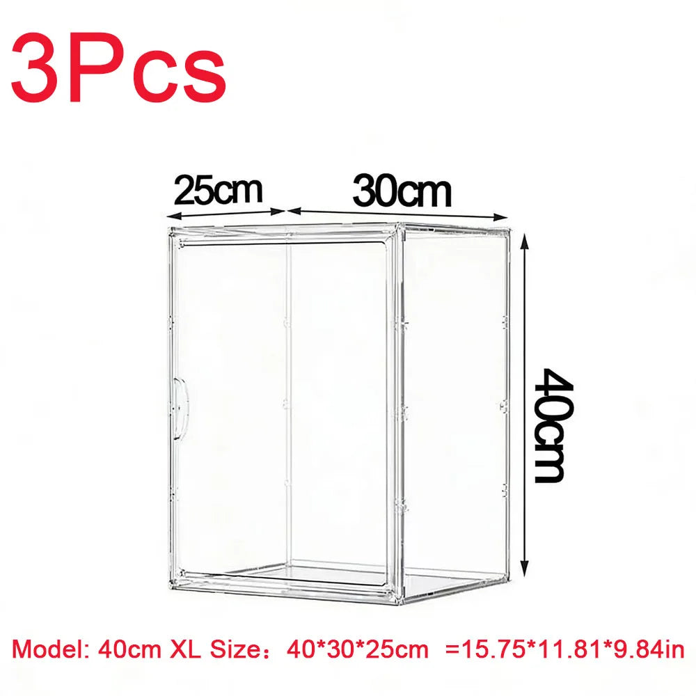 boîtes rangement transparentes grandes capacités poignées divers objets figurines collections livres minimalistes
