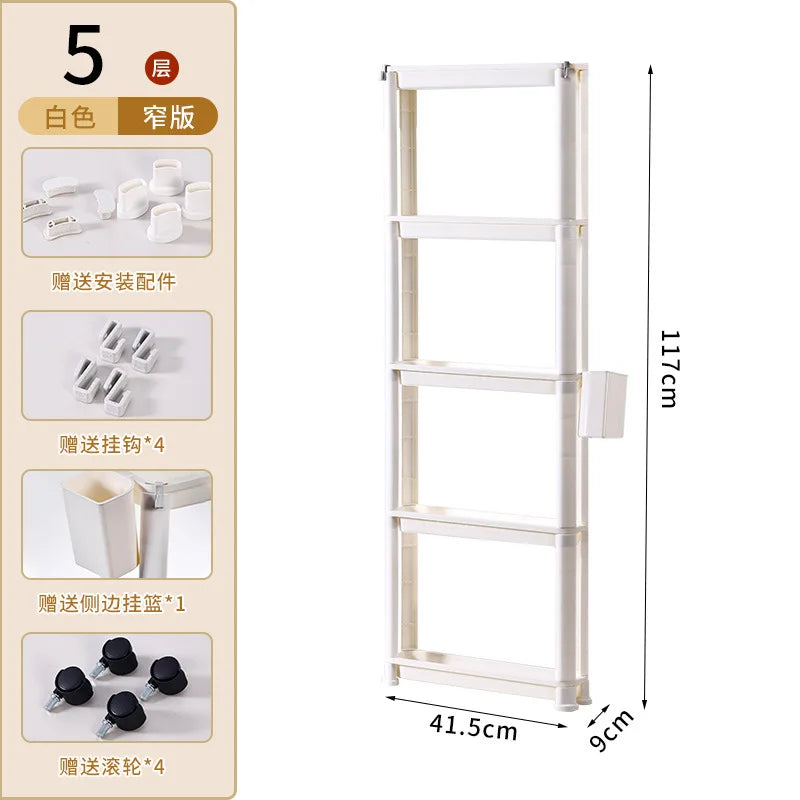 étagère mobile blanche trois plateaux moderne roulettes cuisine porte réfrigérateur