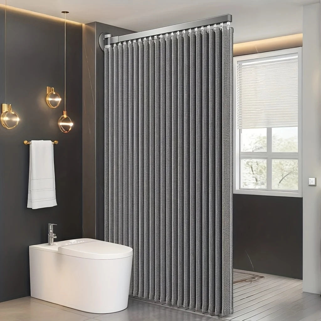 rideau douche pliable gris bleu rayures verticales clips magnétiques moderneétalement standard Polyester