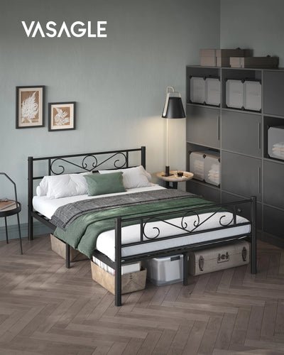 Cadre de lit 140x190 avec sommier métal noir, design moderne pour chambre à coucher