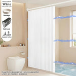rideau douche pliable blanc rayures verticales clips magnétiques polyester tufté moderne salle bain