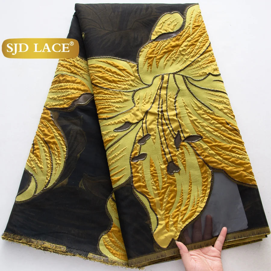 tissu polyester nylon largeur 51 dentelle jacquard floral élégant noir violet vert mariage formal