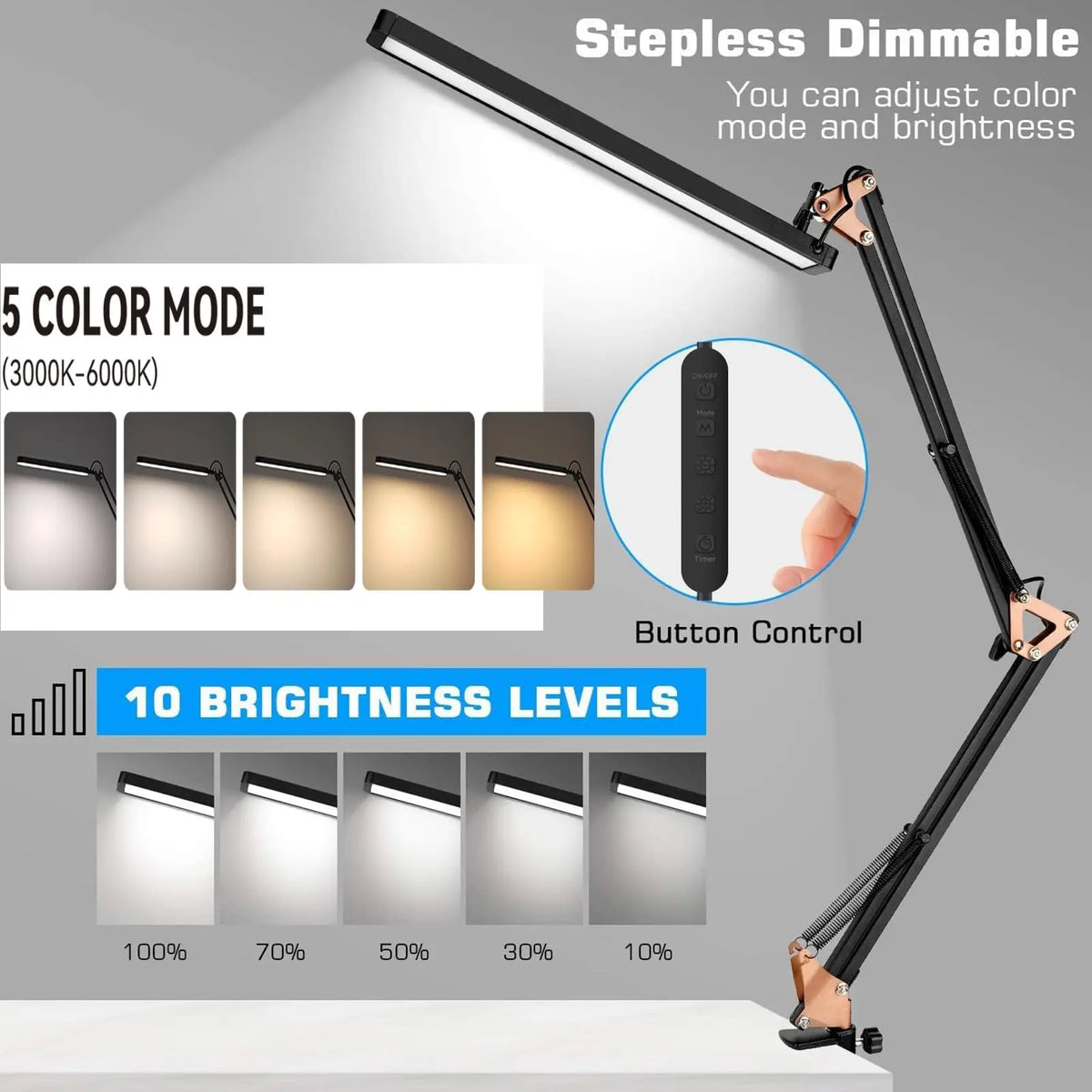 lampe led réglable moderne pince pliable lumière yeux noir argent