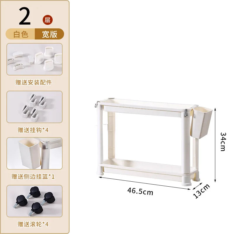 étagère mobile blanche trois plateaux moderne roulettes cuisine porte réfrigérateur