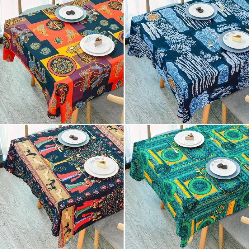 tapis lin ethnique motifs floraux géométriques bohème coloré table nappe