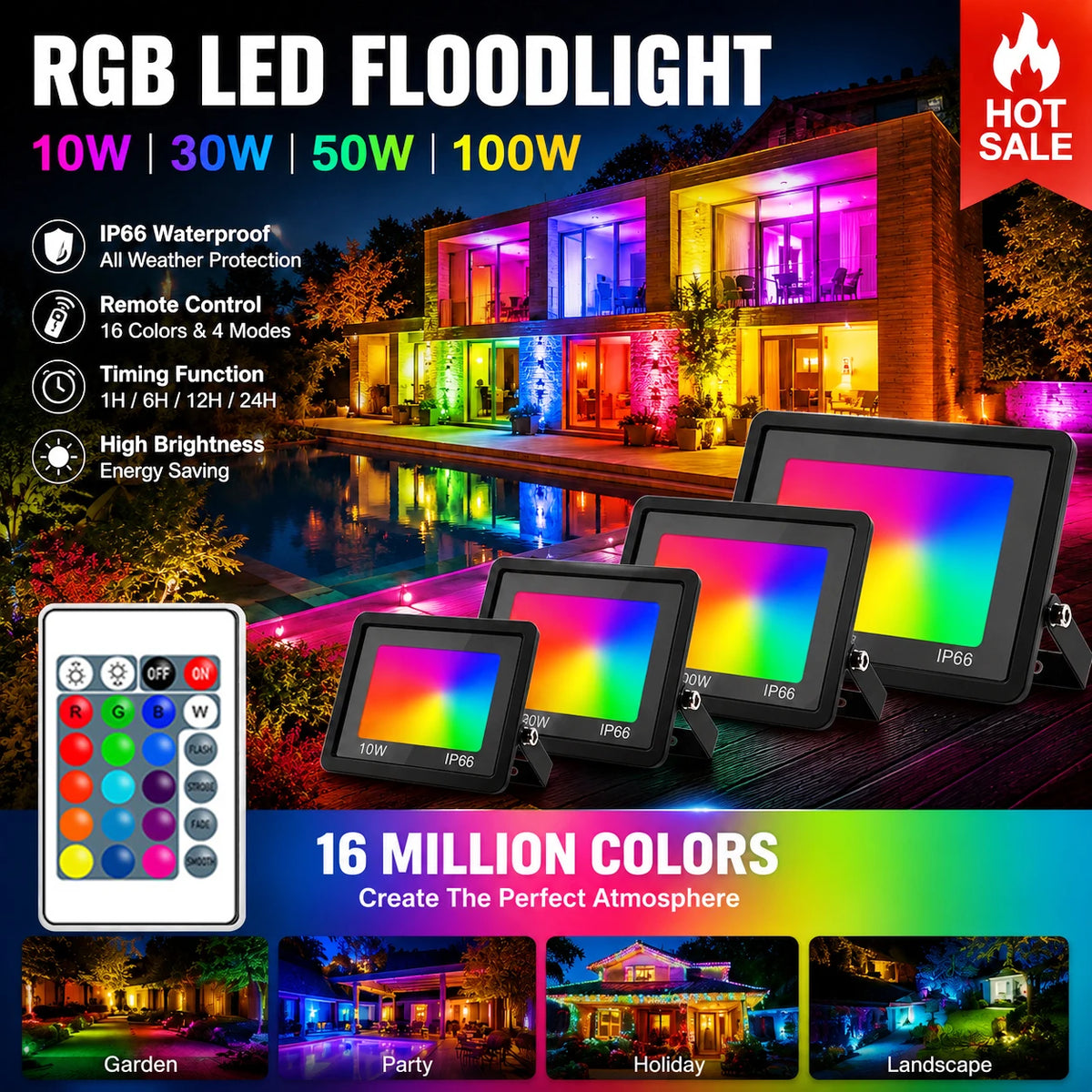 projecteurs led rgb télécommande ip66 étanches moderne clips extérieur intérieurDecorationFestive