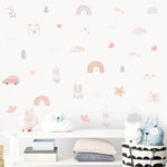 Stickers muraux animaux nuages arc ciel chambre enfant décoration bohème illustrative