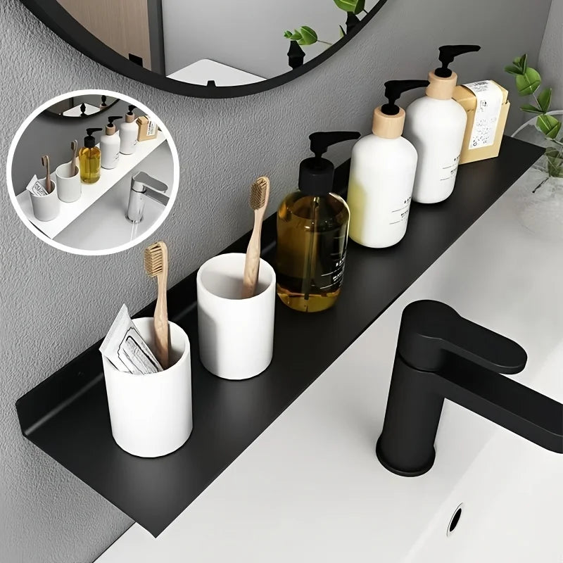 étagères murales modernes noires résistantes vis salle bain cuisine organisation minimaliste