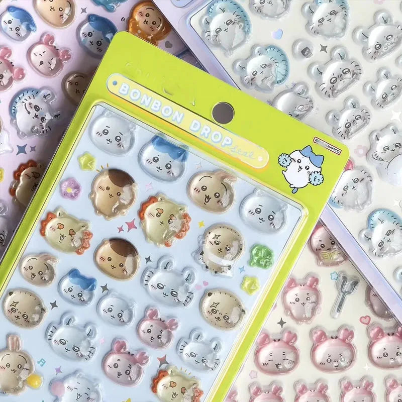 sticker kawaii mignon ours lapin floral adhésif rose vert bleu blanc décoration murale bricolage