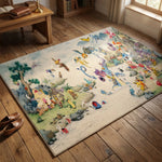 tapis animé personnages multicolore illustration moderne fond texturé pokémon luffy chambre salon