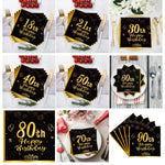 serviettes jetables anniversaire noires dorées ornementations élégantes fêtes confettis ballons cadeaux 20 pièces