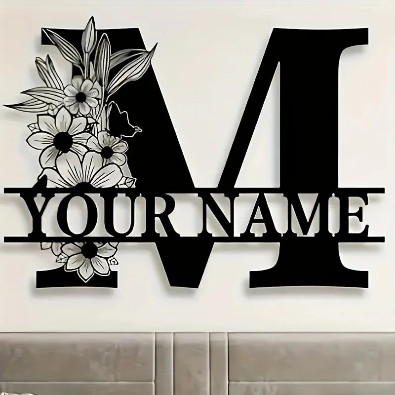lettre décorative métal noir personnalisée fleurs papillon art mural rustique décoration intérieure maison
