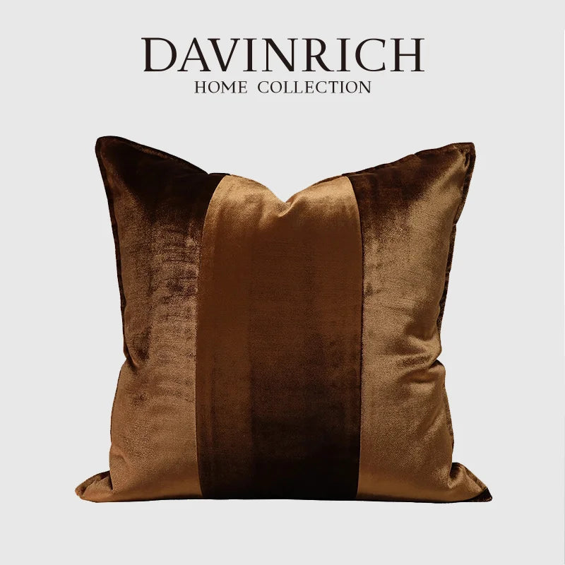 taies d'oreiller jacquard patchwork moderne rayées marron doré élégantes respectueuses environnement adhésives maison