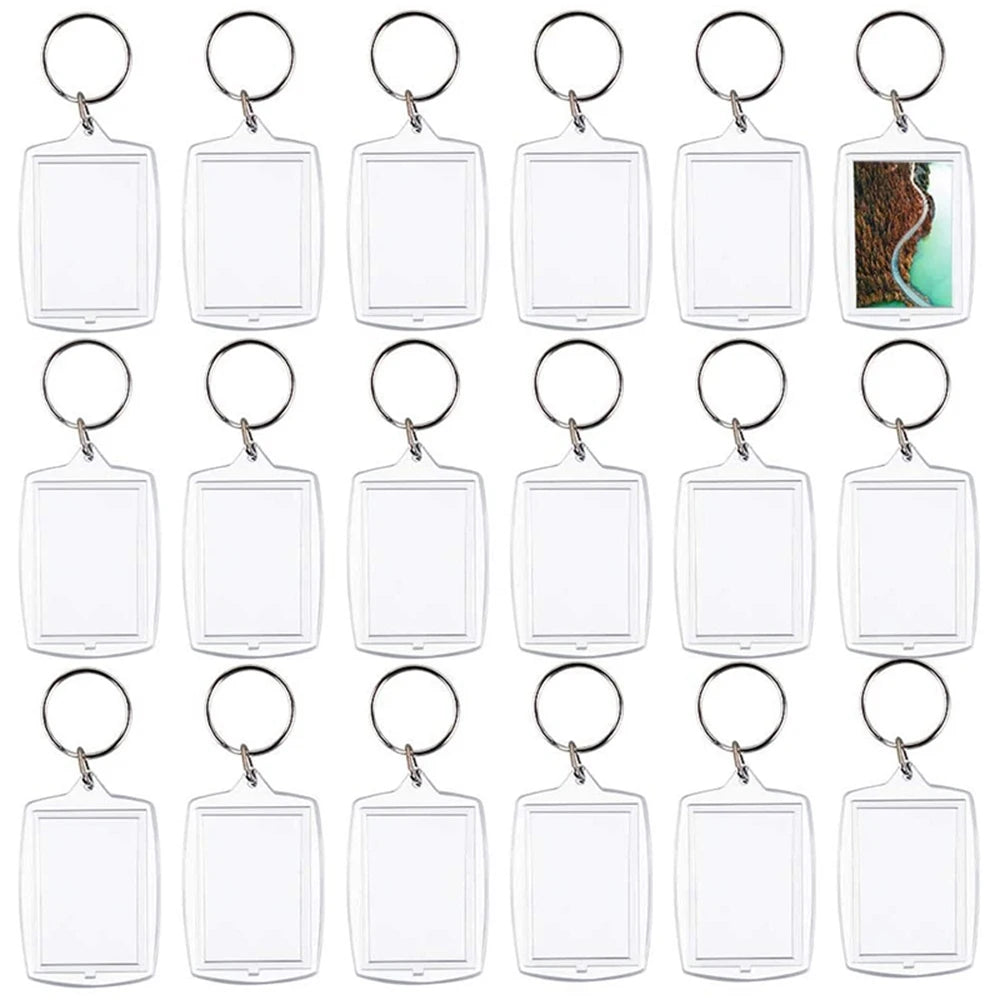 porte clés cadre photo acrylique anneau photo moderne rectangulaire transparent photo acier inoxydable