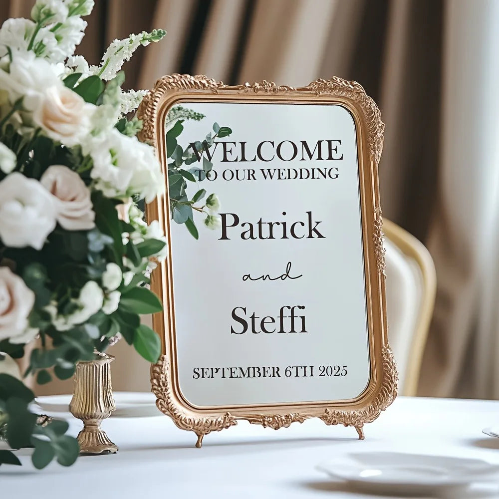 sticker personnalisable blanc noir lettrage classique miroir mariage texte opaqué 20cm 30cm 40cm 50cm