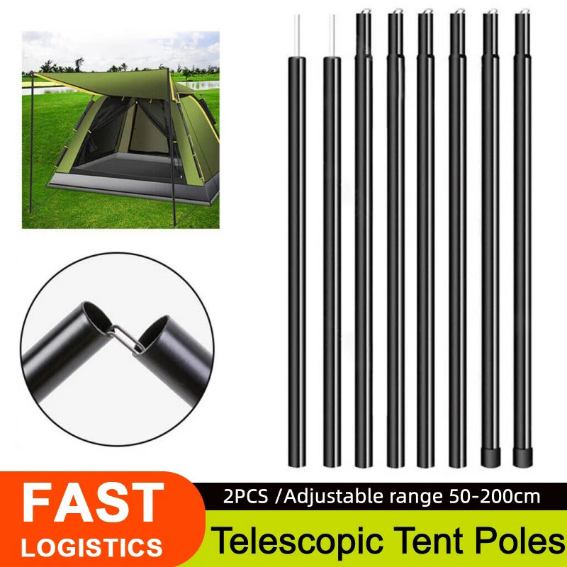 Poteaux télescopiques noirs pour voile d'ombrage étendus à 200 cm